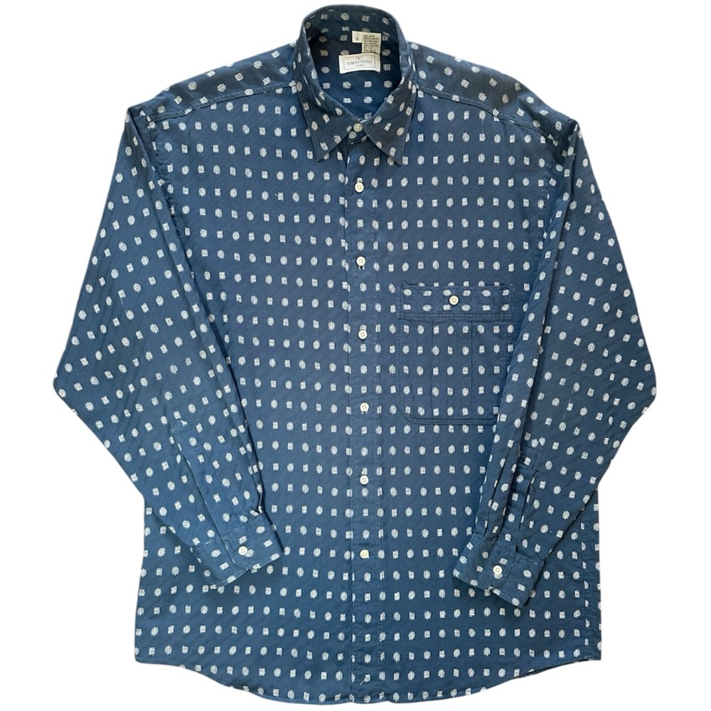 Valentino Men's Blue Button Down Shirt Long Sleeve Designer Size Medium